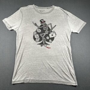 Lucky Brand Venice Burnout Tee Shirt Mens Medium Gray Skeleton Casino Graphic
